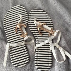 Striped Sandals with Gold Anchor Detail